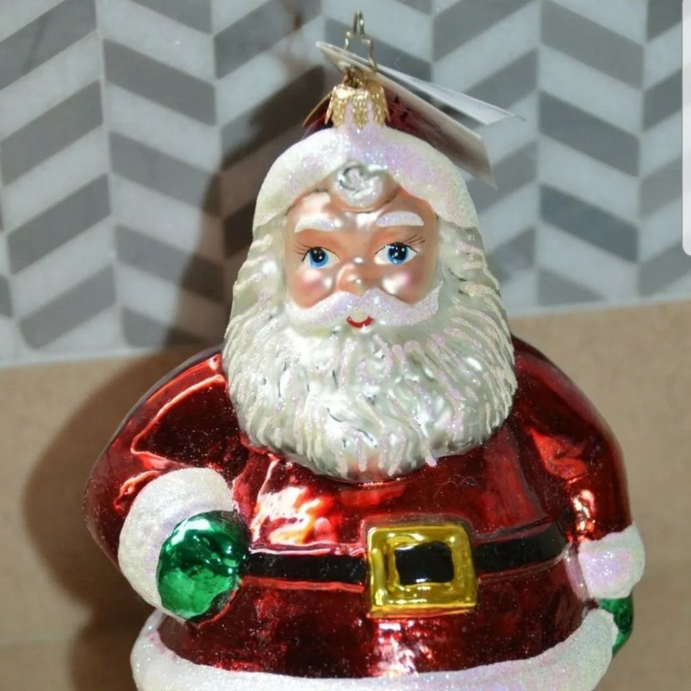 VINTAGE CHRISTOPHER RADKO BOWL FULL OF JELLY SANTA CLAUS HOLIDAY GLASS ORNAMENT